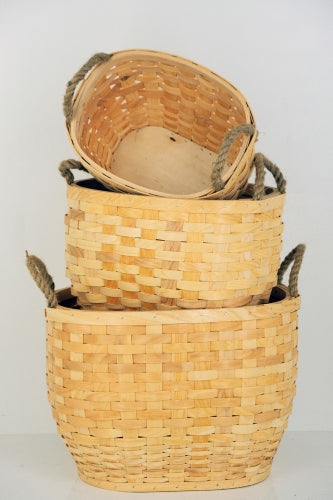 Set of 3 Wood Strip Deep Rectangle Baskets