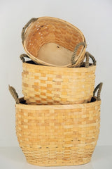 Set of 3 Wood Strip Deep Rectangle Baskets