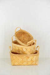 Set of 3 Wood Plait Rectangular Baskets - Size 32 × 24 × 12cmH