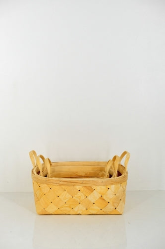 Set of 3 Wood Plait Rectangular Baskets - Size 32 × 24 × 12cmH