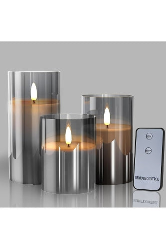 Set of 3 Full Flame LED Candle Vases (remote control) -  Metal
