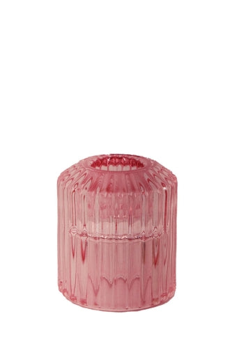 Ribbed Glass Candle Holder -  Dusty Rose - Size 54D × 60mmH

 (Set of 6)