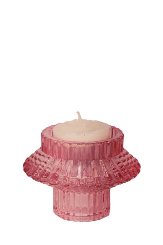 Ribbed Glass Candle Holder -  Dusty Rose - Size 70D × 60mmH

 (Set of 6)