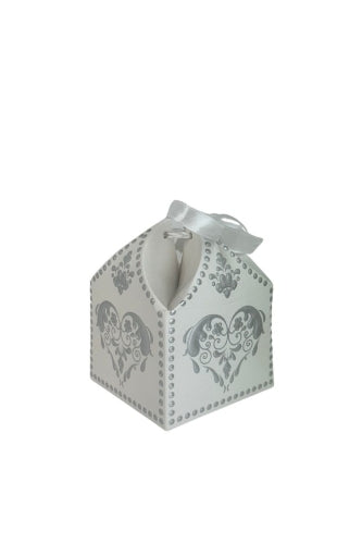 CROWN CAKE-BOX with ribbon tie and embossed heart. (Set of 12)