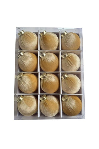Velvet Christmas Baubles - Gold (12 pcs) - Size 8cmD