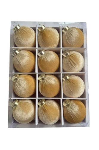 Velvet Christmas Baubles - Gold (12 pcs) - Size 10cmD