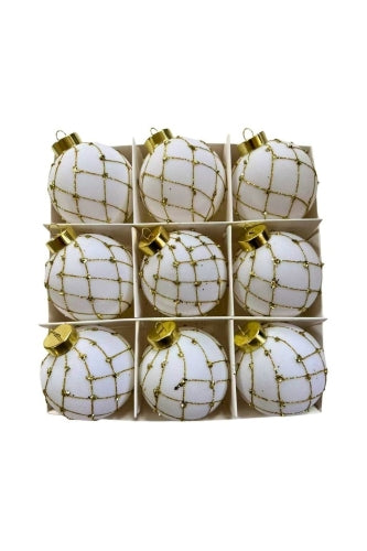 Glitter Christmas Baubles - White (9 pcs)
