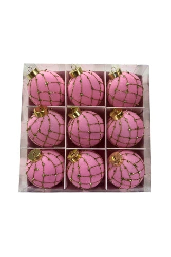 Glitter Christmas Baubles - Light Pink (9 pcs)