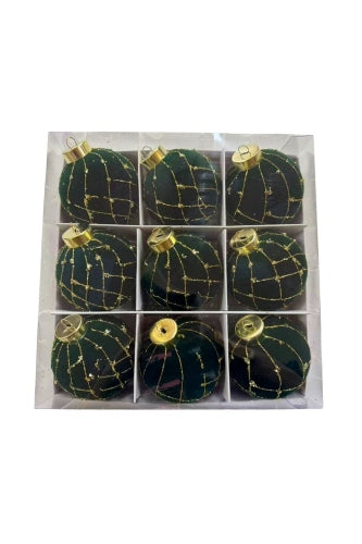 Glitter Christmas Baubles - Hunter Green (9 pcs)