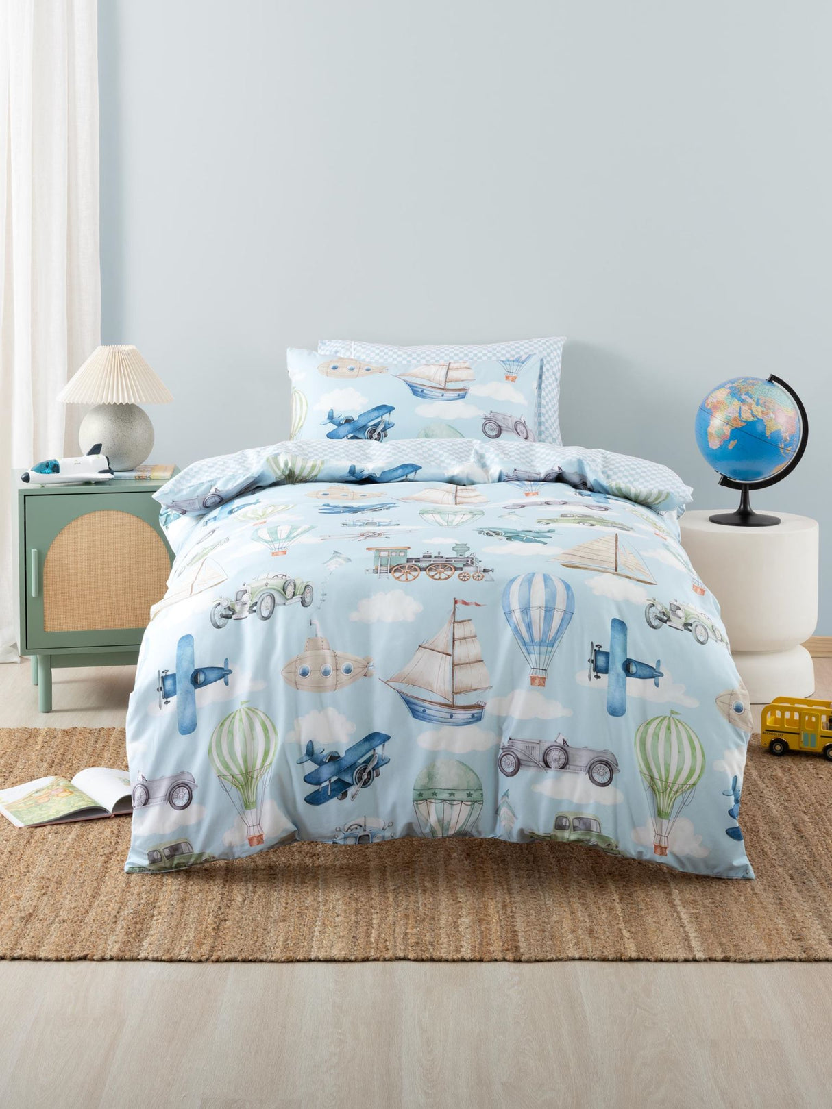 Jetset Journey Duvet Cover Set by Squiggles - Double (Blue)