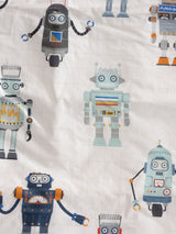 Vibrant Retro Robot duvet cover set in soft cotton, featuring playful robots on a taupe grid for cozy children's bedrooms.