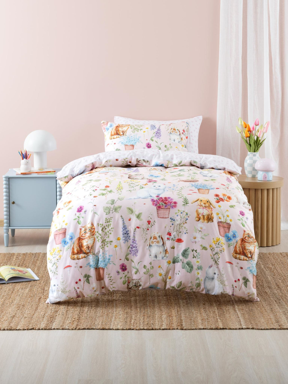 Woodland Whiskers Duvet Cover Set by Squiggles - Single (Pink)