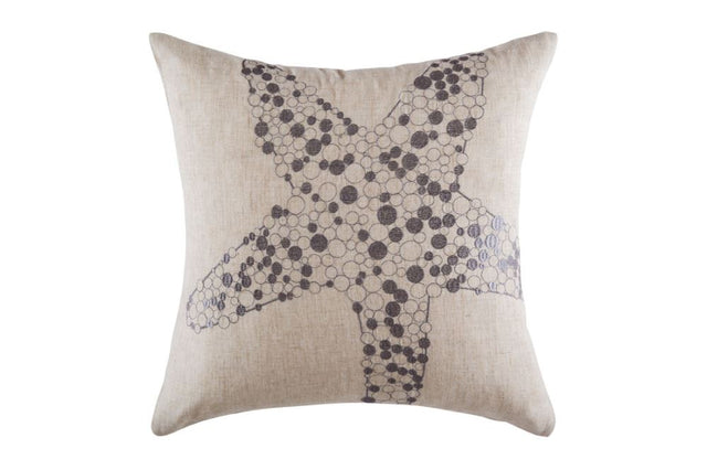 Coastal-themed 50cm Starfish Cushion by Kas features metallic print and embroidery, perfect for stylish indoor and outdoor decor.