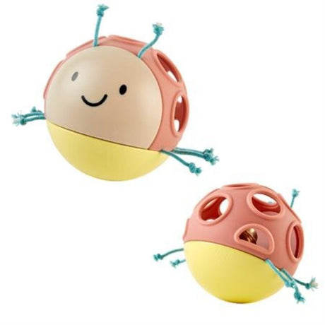 Colorful wooden ladybird toy for infants, designed for grasping, tactile exploration, and motor skill development.