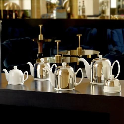 Degrenne Salam Classique White Teapot 8 Cups Mirror Cloche