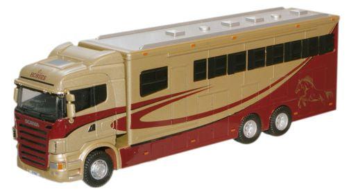 Scania Highline Horsebox Scale Model 1:76 Oxford Champagne Metallic/Maroon