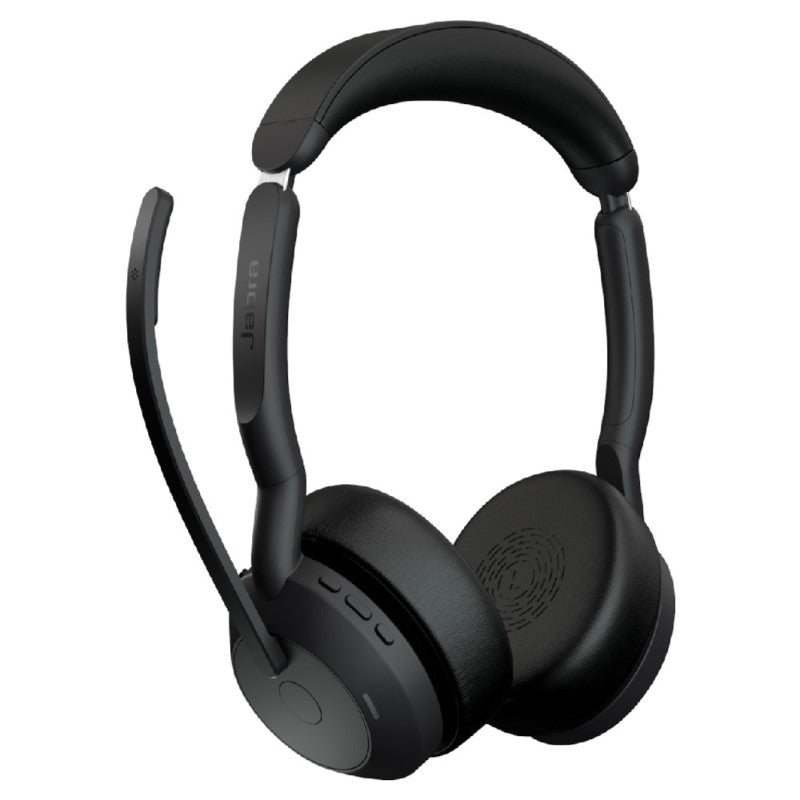 Jabra EVOLVE2 55 headset with noise-canceling, Bluetooth, dual connectivity, and comfort-focused design for hybrid work environments.