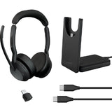 Jabra EVOLVE2 55 UC STEREO Headset with noise cancellation, wireless Bluetooth, and ergonomic design for hybrid work.