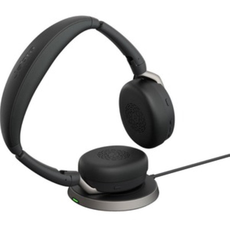 Wireless Jabra EVOLVE2 65 Flex headset in black, featuring Active Noise Cancellation, foldable design, and exceptional comfort.