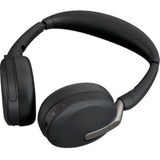 Sleek black Jabra EVOLVE2 65 FLEX UC Stereo headset with ANC, foldable design, and ClearVoice mic for professional audio clarity.