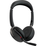 Jabra EVOLVE2 65 FLEX wireless headset in black, featuring active noise cancellation, dual connectivity, and exceptional comfort.