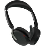 Jabra Evolve2 65 FLEX wireless headset in sleek black with advanced noise cancellation and foldable design for professional use.