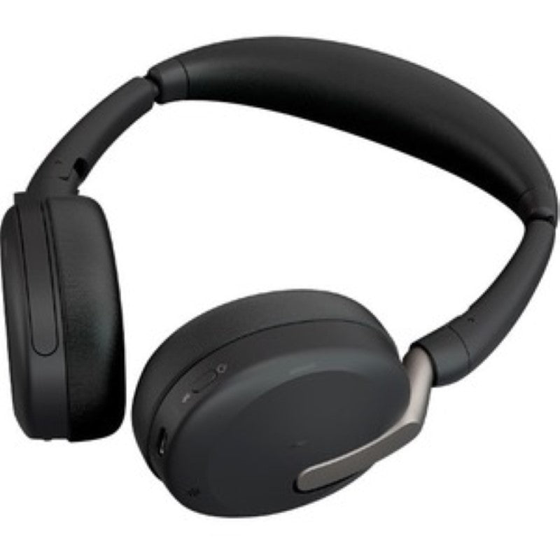 Wireless Jabra EVOLVE2 65 FLEX headset in black, featuring active noise cancellation and clear voice technology for professionals.