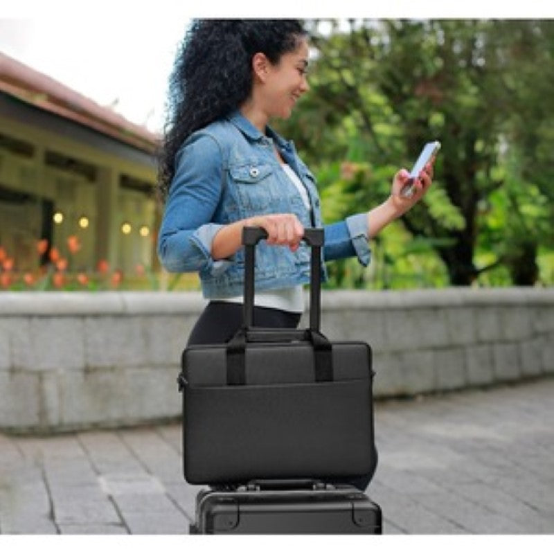 Dell EcoLoop Pro Sleeve in black, made from ocean-bound plastic, featuring weather-resistant fabric and detachable carrying options.