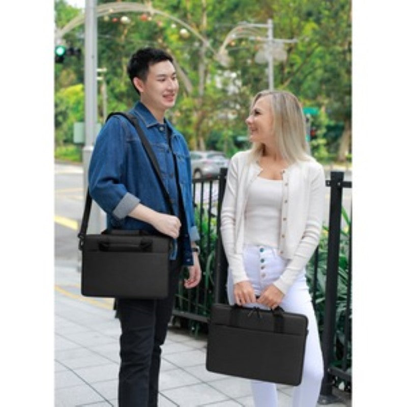 Dell EcoLoop Pro Sleeve 15-16 in black, eco-friendly, water-resistant, made from ocean-bound plastic, with padded handles and storage pocket.