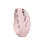 Compact Logitech MX Anywhere 3S wireless mouse in rose, featuring 8K DPI, quiet clicks, and versatile connectivity.