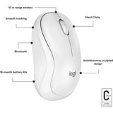 Logitech M240 Silent Bluetooth Mouse in Off White, featuring SilentTouch, 4000 dpi, and 18 months battery life for quiet productivity.