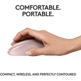 Logitech M240 Silent Bluetooth Mouse in rose color, ergonomically designed for silent operation and wireless convenience.