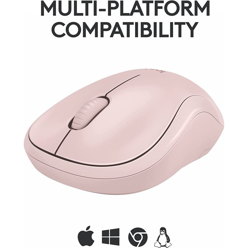 Logitech M240 Silent Bluetooth Mouse in rose, ergonomic design, silent operation, 18 months battery life, 4000 DPI, wireless.