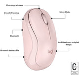 Logitech M240 Silent Bluetooth Mouse in rose, offering ergonomic design, quiet operation, and 18-month battery life.