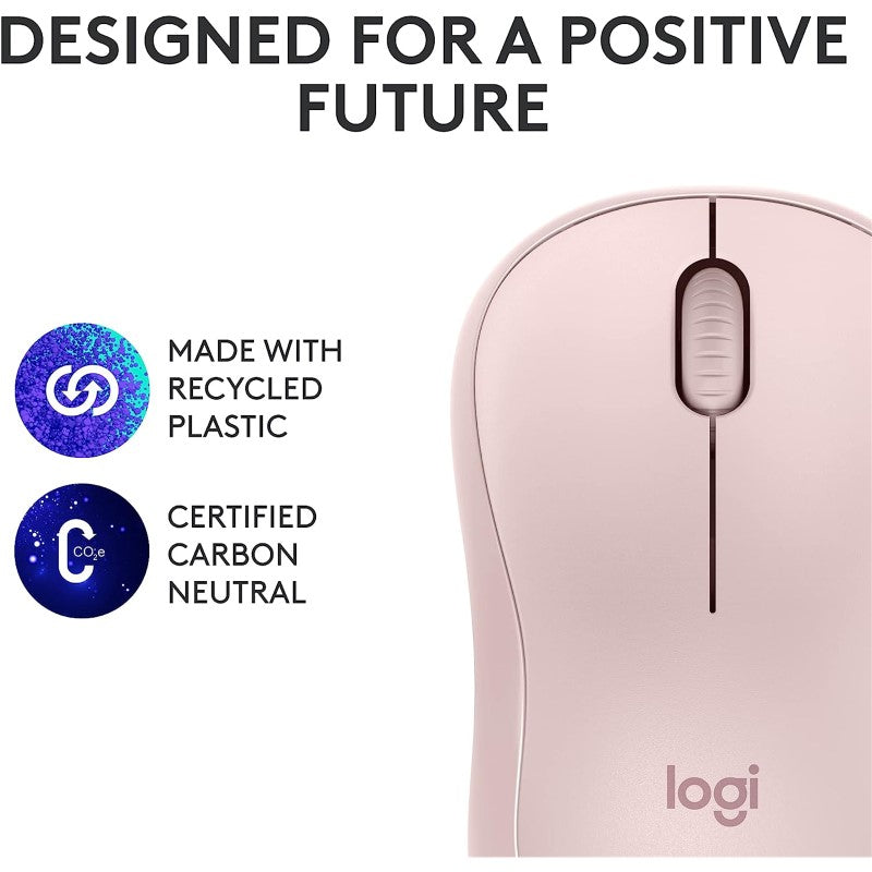 Logitech M240 Silent Bluetooth Mouse in rose, ergonomic design, wireless, 4000 DPI, quiet operation, perfect for productivity.