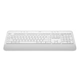 Logitech K650 Wireless Keyboard in white, featuring Bluetooth, 36-month battery life, and spill-resistant design.