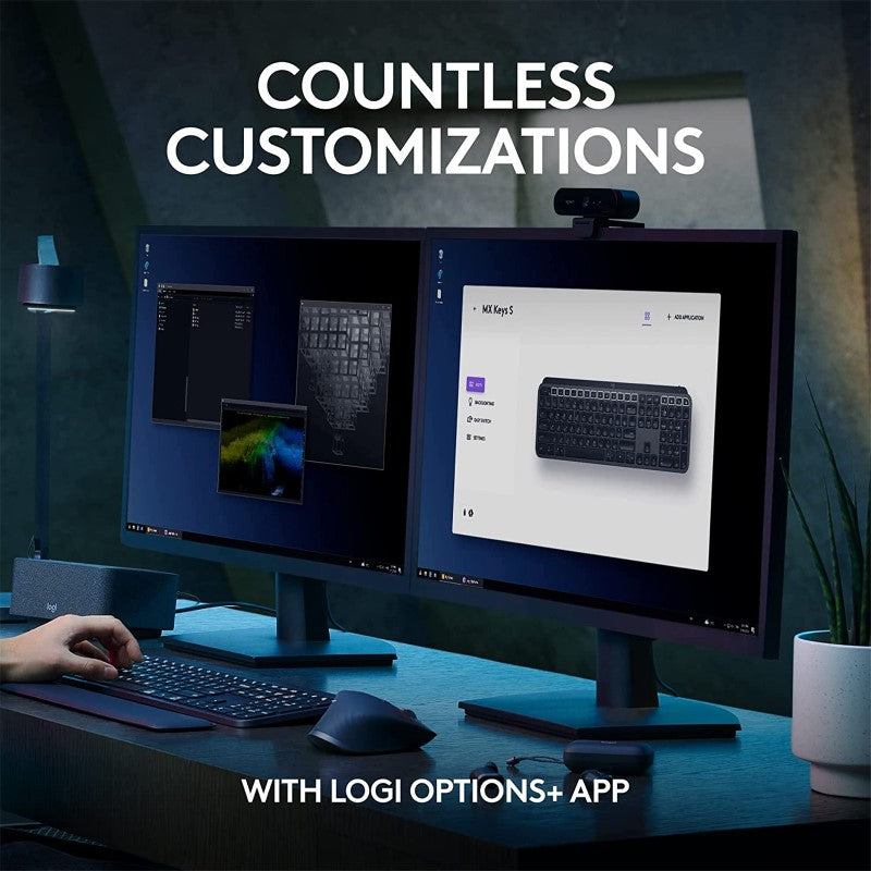 Logitech MX Keys S Advanced Master Keyboard in pale gray, with Bluetooth connectivity and smart illumination for optimal productivity.
