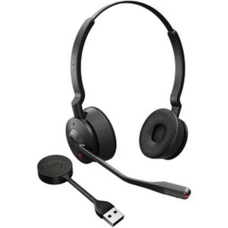 Jabra Engage 55 UC Stereo USB-A headset in black, featuring wireless DECT, noise-cancelling mic, and immersive stereo sound.