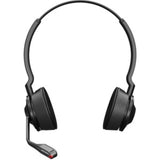 Wireless Jabra Engage 55 UC stereo headset in black with noise-cancelling mic, 150m range, and rich audio for professional use.