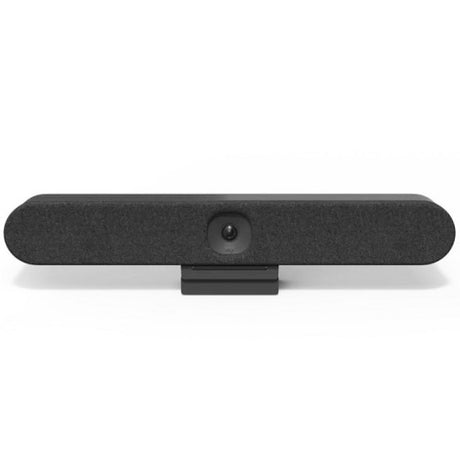 All-in-one Logitech Rally Bar Huddle in Graphite for seamless video conferencing in small meeting rooms, featuring AI video intelligence.