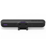 Logitech Rally Bar Huddle in Graphite, an all-in-one video conferencing solution for small meetings, featuring AI video intelligence and noise suppression.