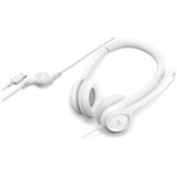 Logitech H390 USB Wired Headset in Off White with plush ear pads, noise-cancelling mic, and in-line audio controls.