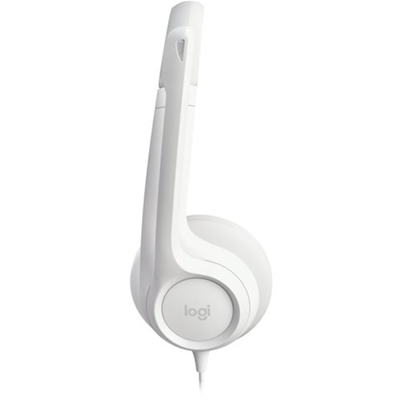 Logitech H390 USB Wired Headset in Off White, featuring comfy padding, noise-cancelling mic, and in-line audio controls.