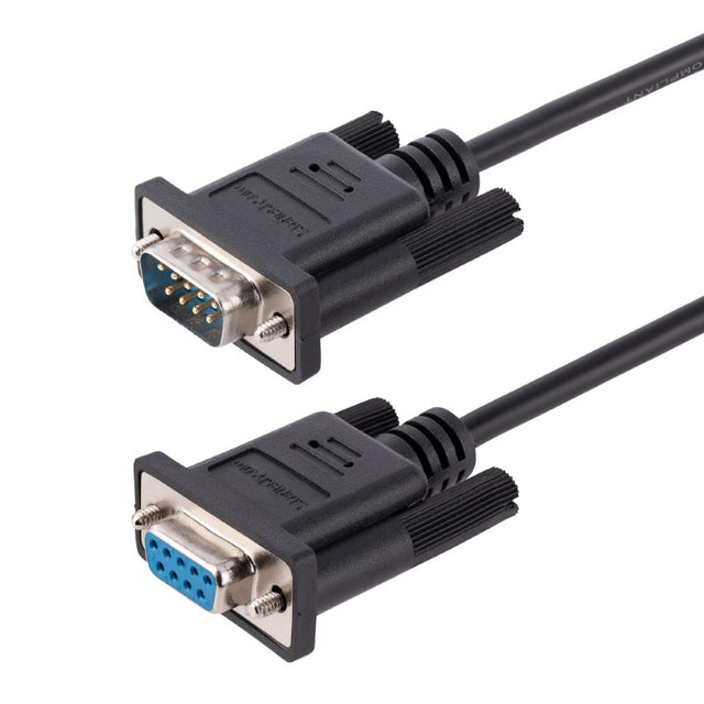 3m RS232 Serial Null Modem Cable with male/female DB9 connectors, designed for reliable data transfer and flexibility in setups.