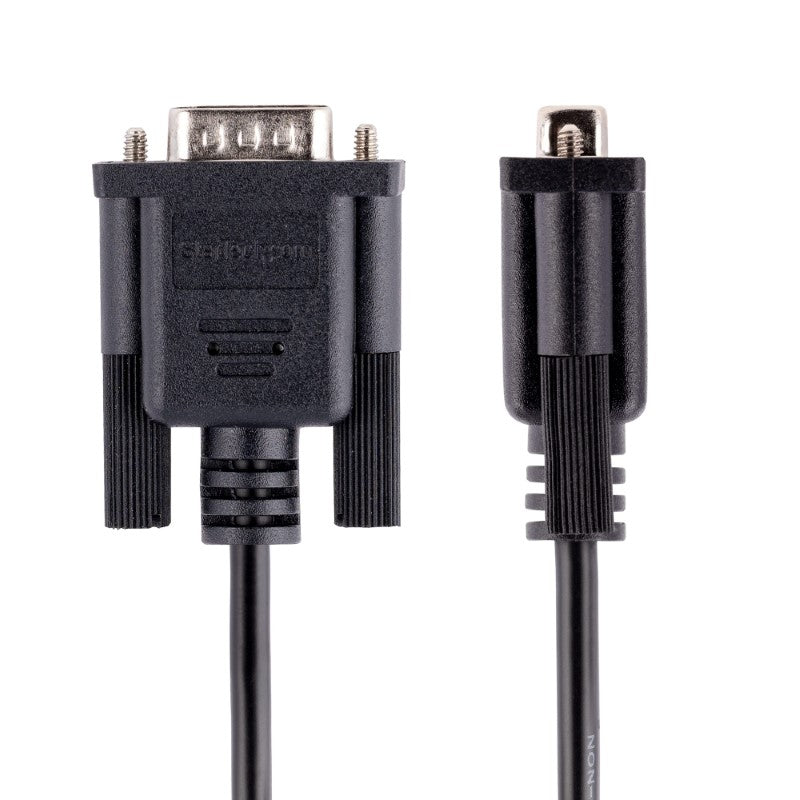 3m RS232 Serial Null Modem Cable with male to female DB9 connectors, designed for reliable data transfer and connectivity.