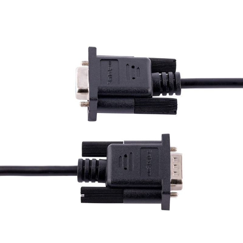 StarTech 3m RS232 Serial Null Modem Cable featuring male to female DB9 connectors for reliable data transfer.