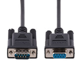 RS232 Serial Null Modem Cable 3m, black, with DB9 connectors, designed for reliable data transfer between serial devices.