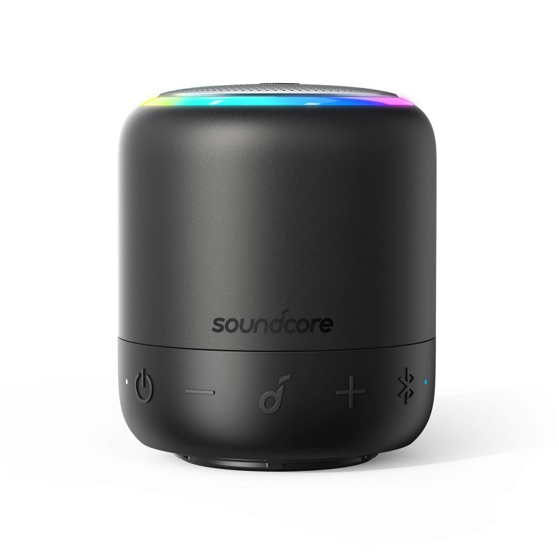 Compact Bluetooth speaker offering 360° sound, 15-hour battery life, IPX7 waterproofing, and customizable audio via app.