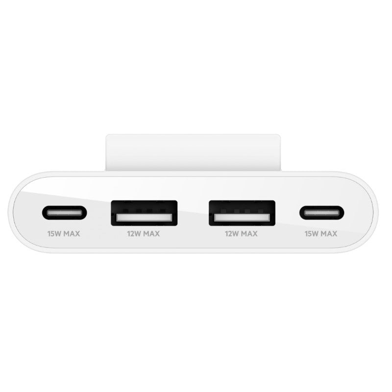 Belkin BOOSTCHARGE 4-Port USB Power Extender, a multi-device charger with four high-speed USB ports for efficient charging.