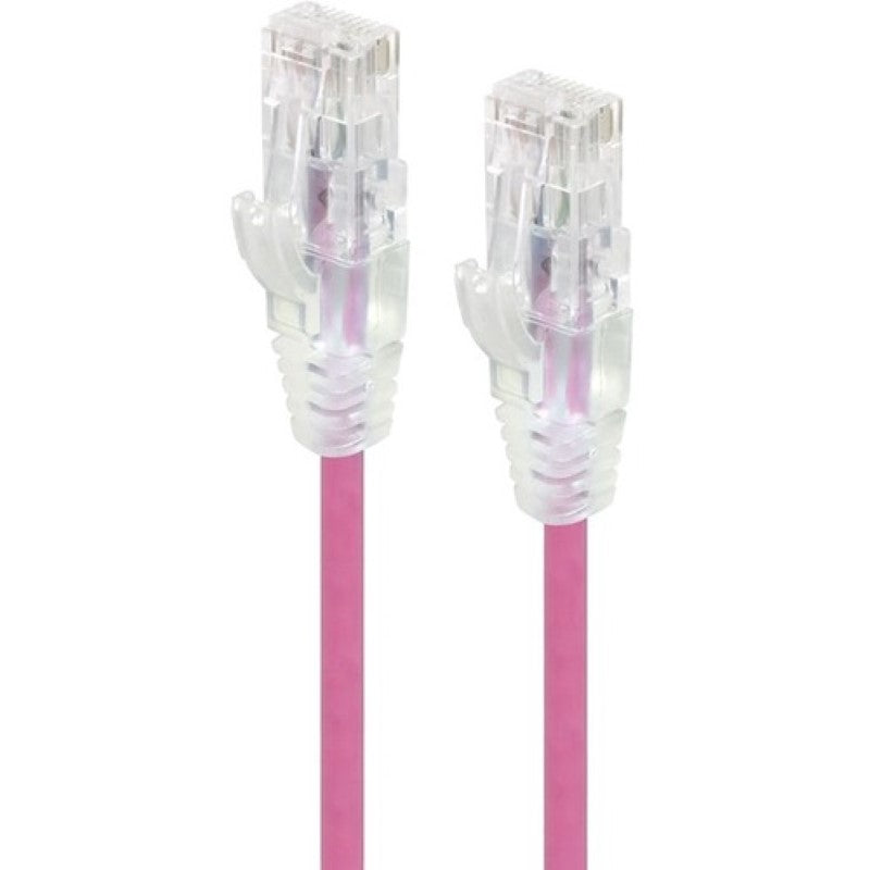 Pink Alogic Ultra Slim Cat6 network cable, 0.5m length, with gold-plated RJ-45 connectors for reliable connectivity.